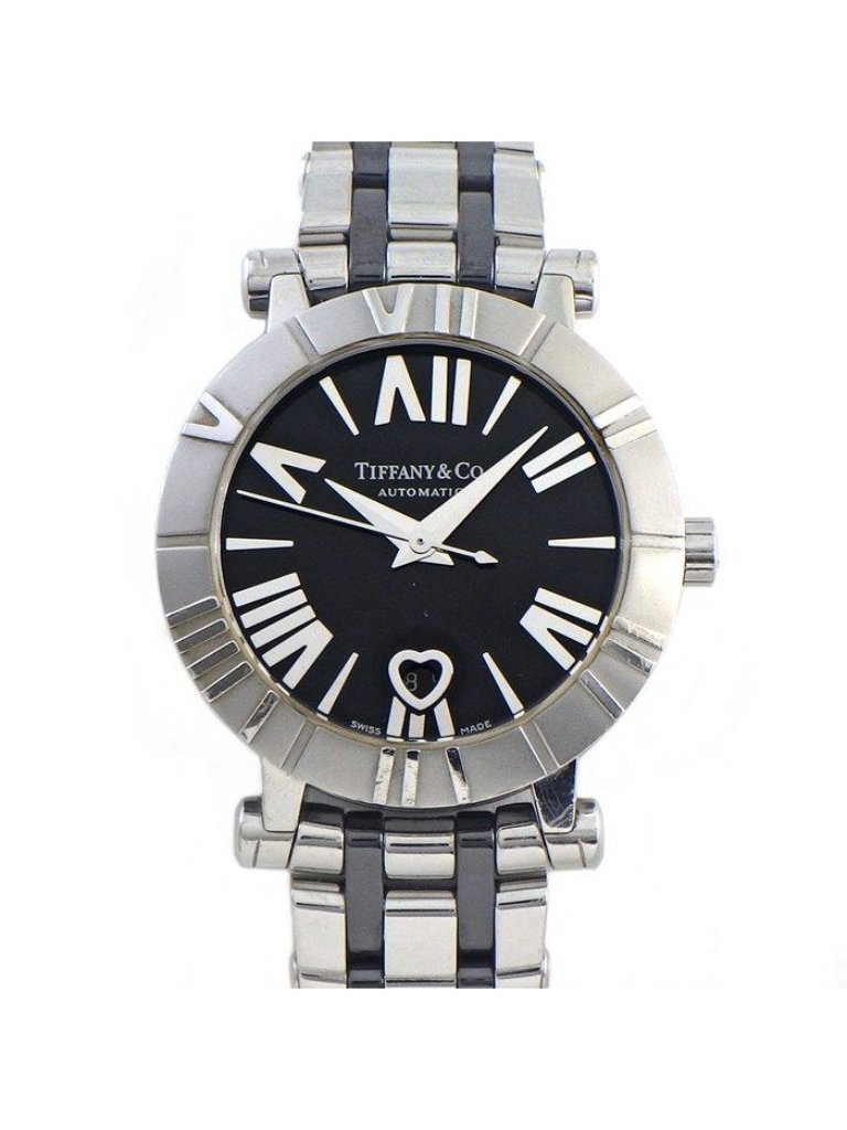 Tiffany  Co Watch Atlas Date Back Skelton Black Dial Roman Index Ss Ceramic